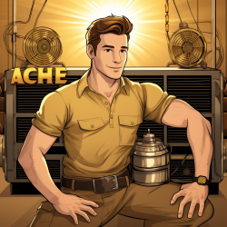 Archie comic art style inspired illustration of an HVAC belly band in gold and brown hues