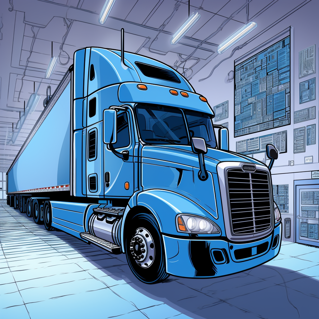 Archie comic art style representation of the Freightliner Cascadia HVAC duct temperature sensor location in cool blues