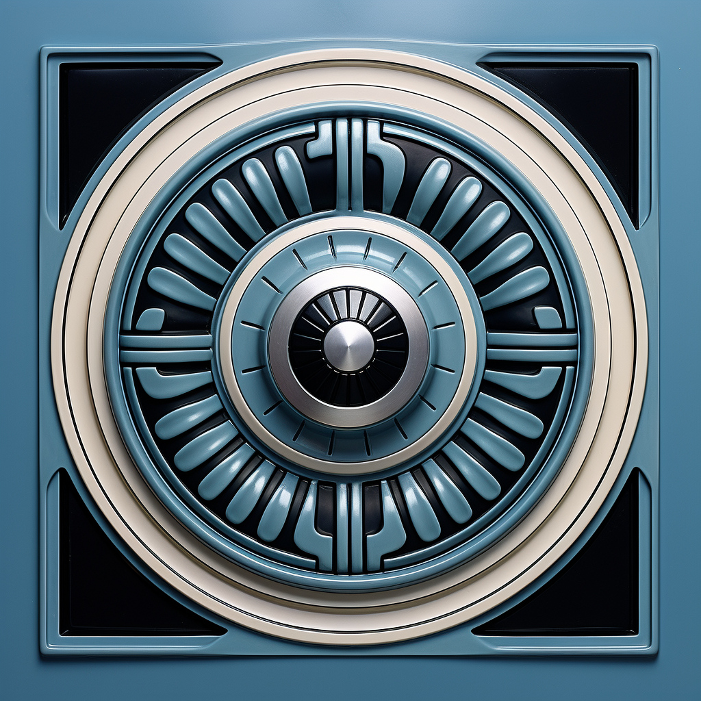 Art deco styled HVAC grommet in a cool blue and silver color scheme