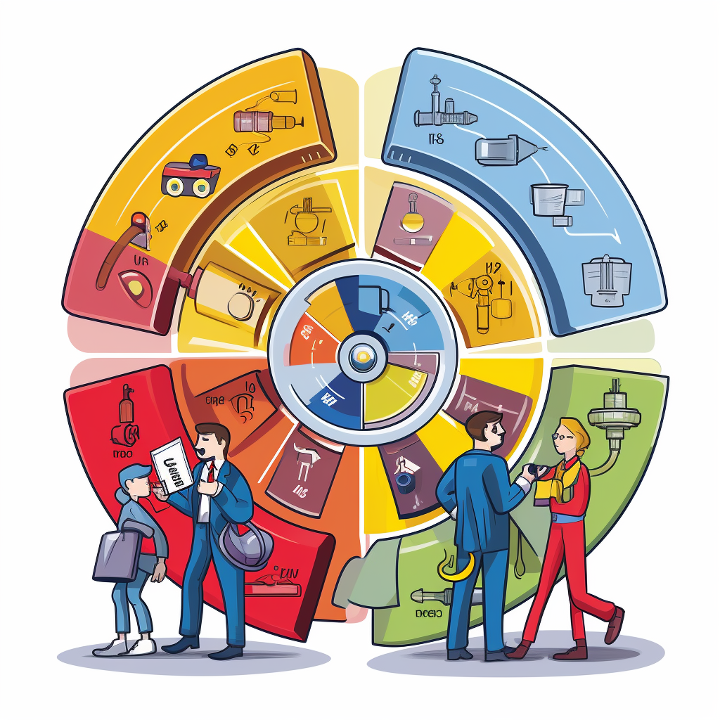 Cartoon-styled diagram explaining the 4 Phases Of Planned HVAC Maintenance, using primary colors