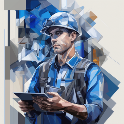 Cubist style rendering of HVAC Employee Handbook with shades of blue and gray