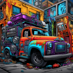 Graffiti style depiction of HVAC Pickup Truck Setup in bold, vibrant colors