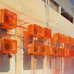 Impressionistic painting of HVAC Flashing in warm oranges and reds