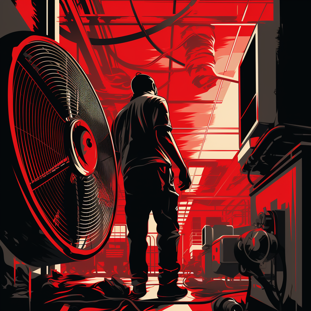 Propaganda poster style depiction of HVAC Negligence, utilizing a bold red and black color scheme