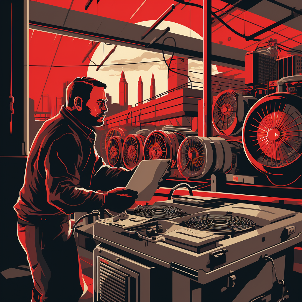 Propaganda poster style depiction of HVAC Negligence, utilizing a bold red and black color scheme
