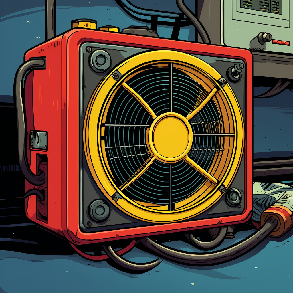 Retro comic book style depiction of an HVAC duct temperature sensor Cascadia, in bold primary colors