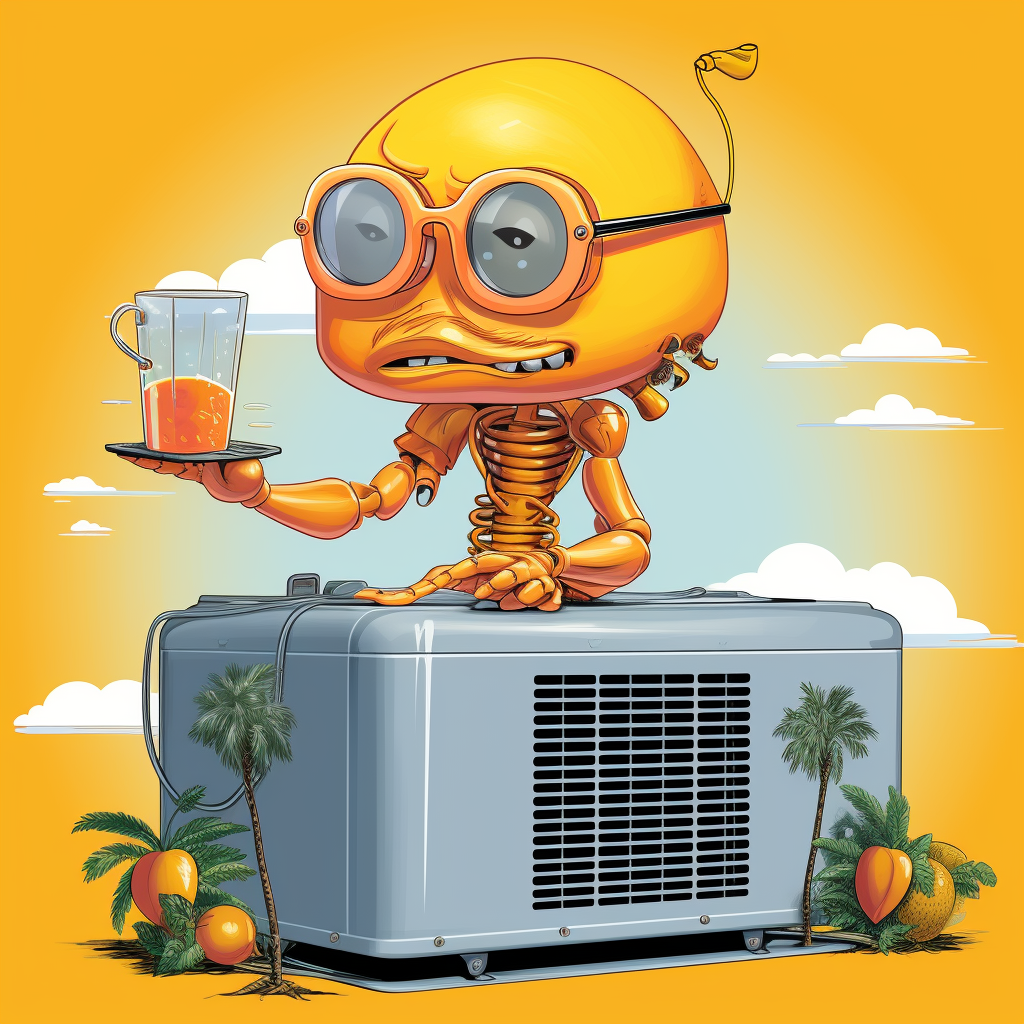 Satirical caricature of HVAC Qualifier Florida, using bold oranges and yellows