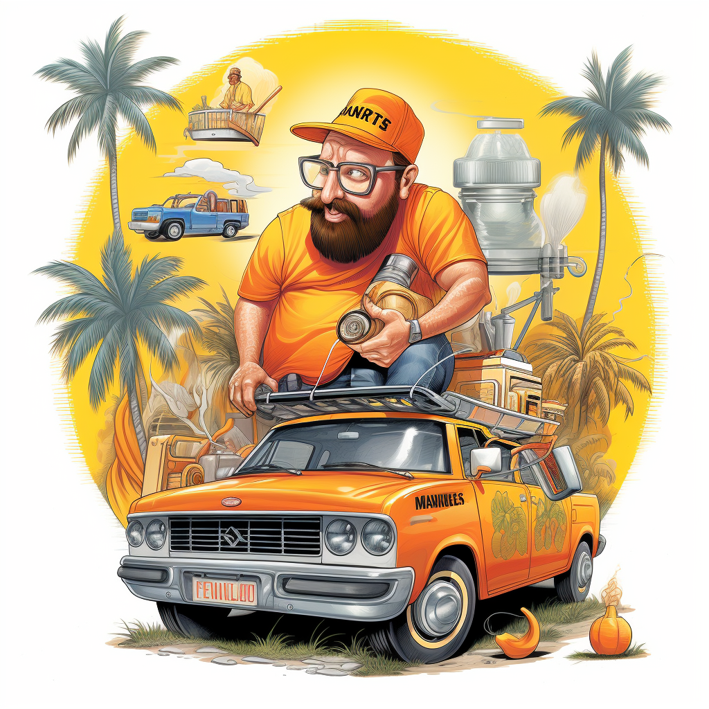 Satirical caricature of HVAC Qualifier Florida, using bold oranges and yellows
